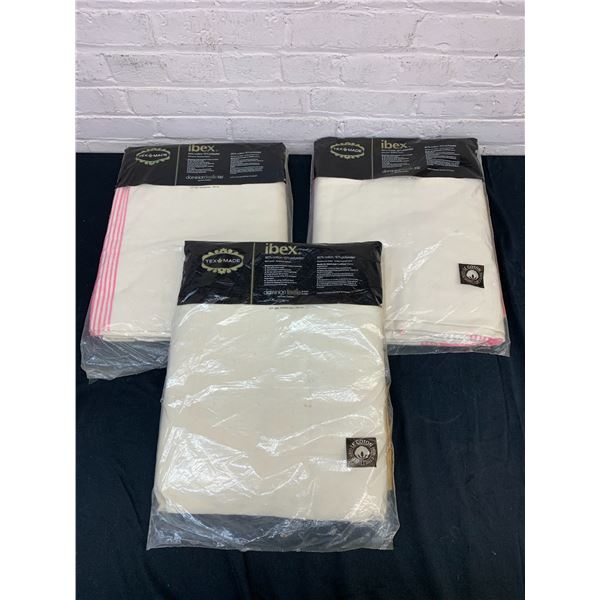 Lot of 3 Tex Made Ibex 90% Cotton White, Pink & Orange Stripes Blankets New Old Stock