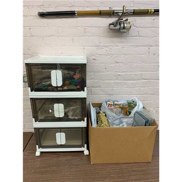 3-Tier Plastic Storage Unit with Assorted LEGO Style Brick Building Playsets and Parts