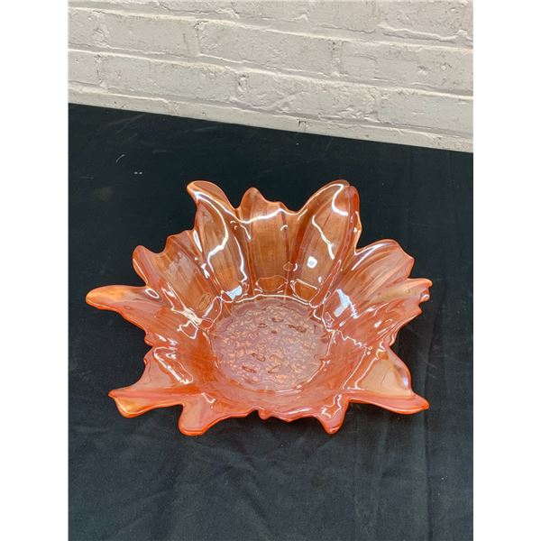 Akcam Handmade in Turkey Carnival Glass Peach Serving Bowl