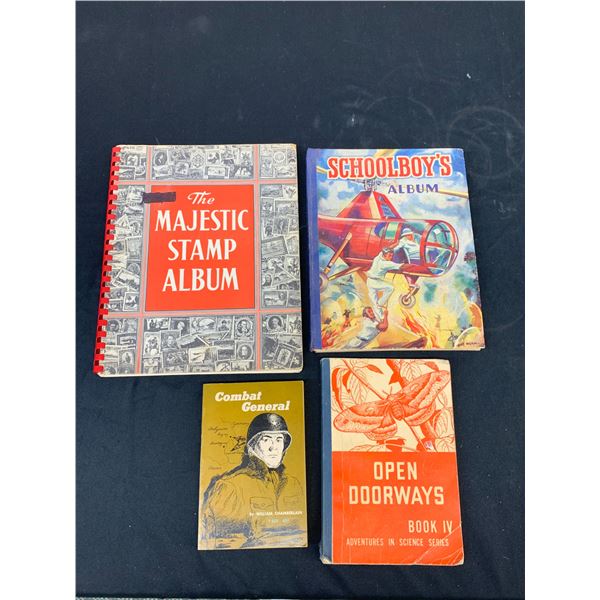 Lot of 4 Vintage Books Schoolboys Album, Majestic Stamp Album, Open Doorways, Etc