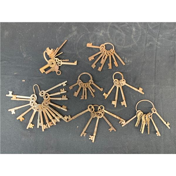 Large Lot of Vintage Antique Skeleton Keys incl CPR Train Key, Long and Short Keys Various Styles