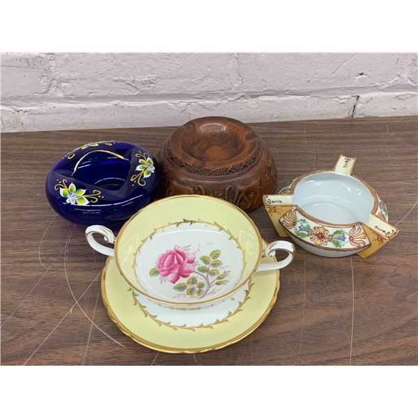 5pcs Tuscan Dovedale Soup Bowl w Saucer, Glass and Ceramic Ash Trays
