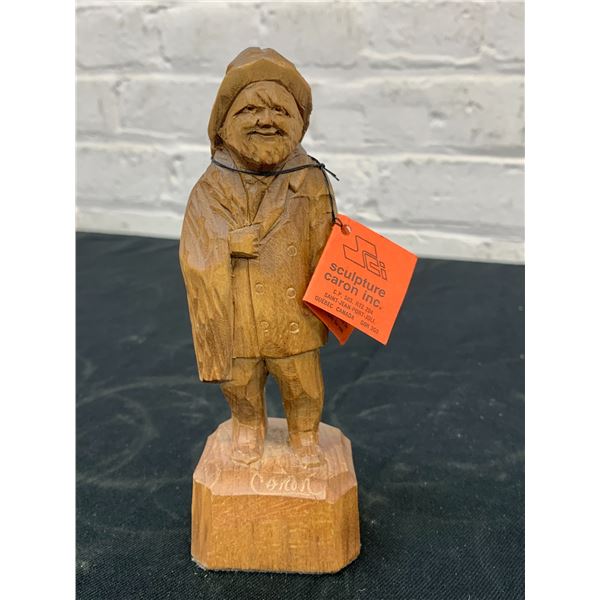 Mid Century Canadian Folk Art Sculpture Caron Inc Wooden Carved Figurine 6"