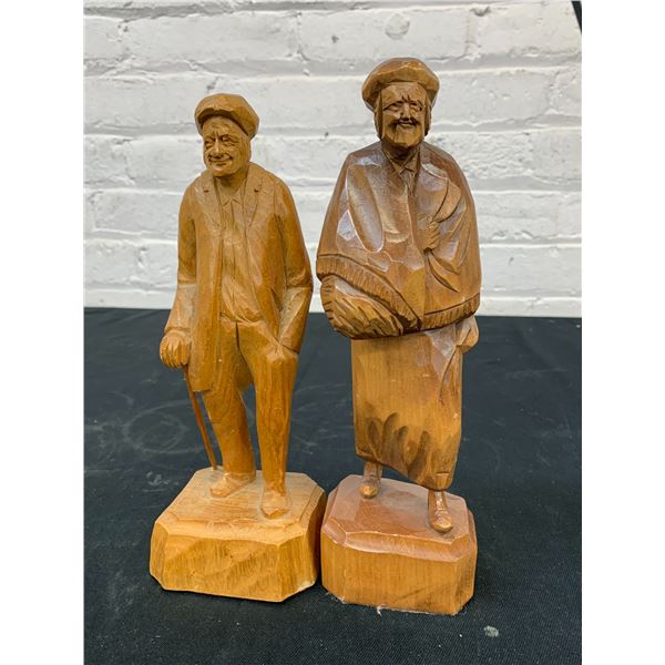 Lot of 2pcs Mid Century Canadian Folk Art Sculpture Caron Inc Wooden Carved Figurines 10"