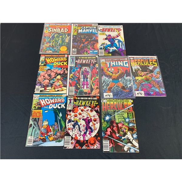 Lot of 10 Comic Books Assorted Hercules, Captain Marvel, Hawkeye, Howard The Duck, etc