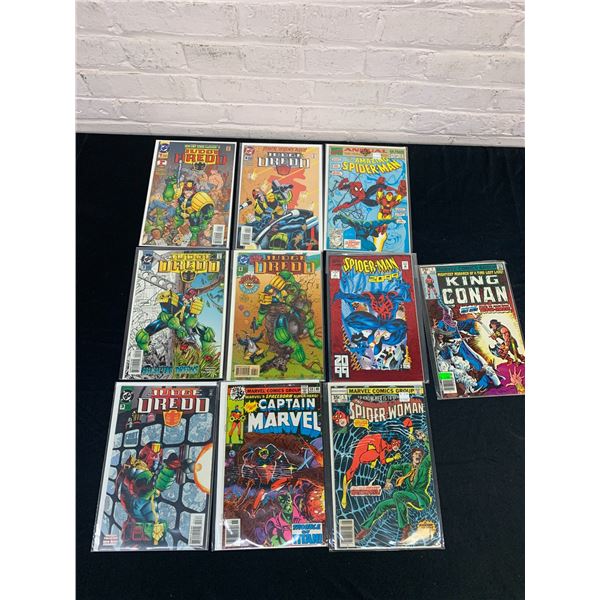 Lot of 10 Vintage Comic Books King Conan, Spider-Man, Captain Marvel, etc