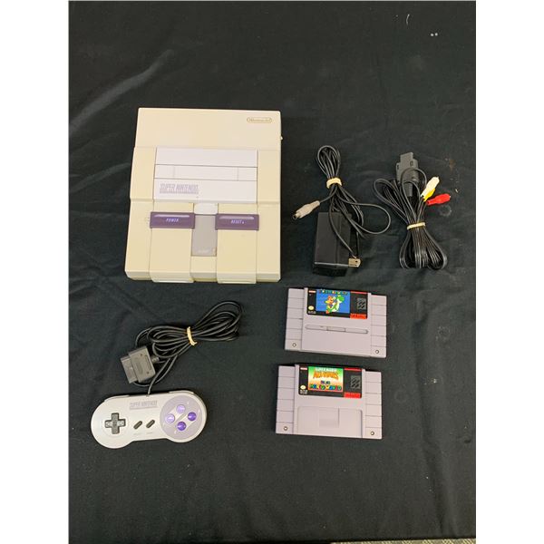 SNES Video Game Console Bundle Deck, 1 Controller, 2 Games, Power and Video Cables