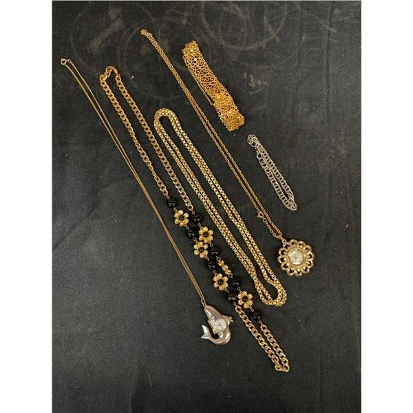 Lot of Costume Jewellery 4 Necklaces 2 with Clock Pendants and 2 Bracelets