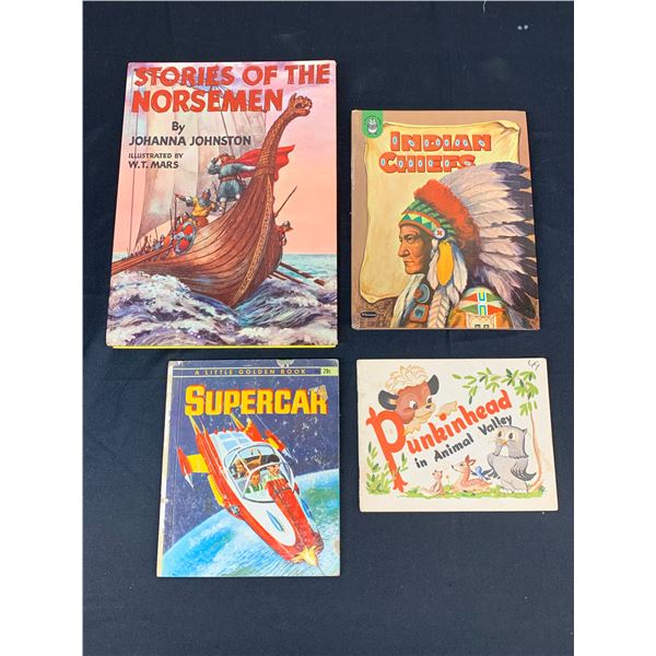 Lot of 4 Vintage Childrens Books Punkinhead, Supercar, Stories of the Norsemen