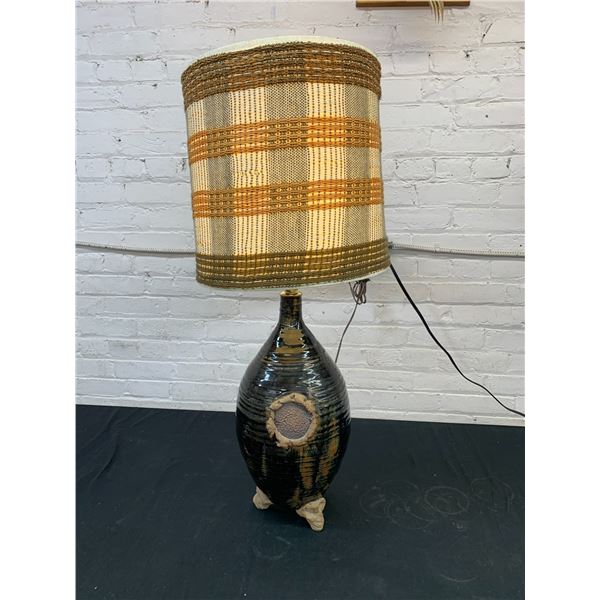 Ceramic Artists Lamp Base with Woven Fabric Shade