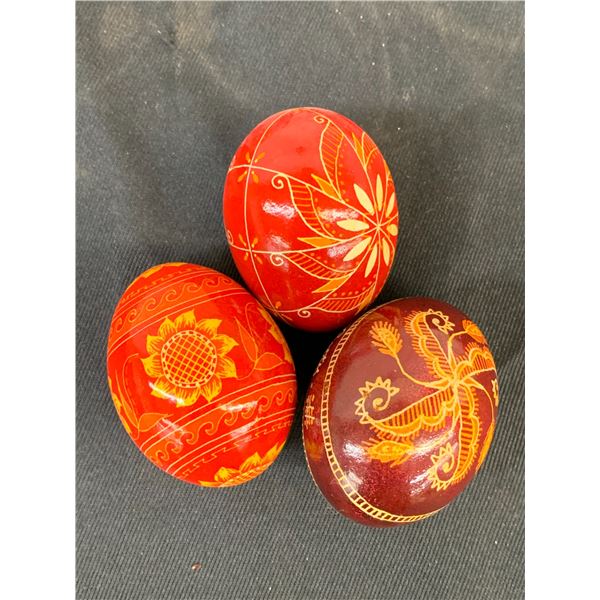 Lot of 3 Hand Painted Ukrainian Pysanky Easter Eggs Folk Artwork Decorations (real eggs)