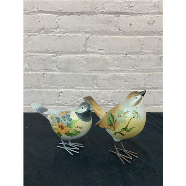 Pair of Wooden Hand Painted Birds Figurines 6"