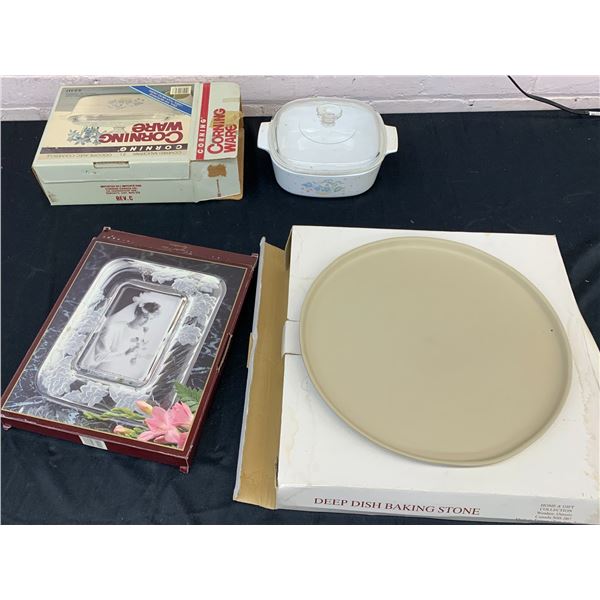 Pizza Stone, Corning Ware Crock Pot and Glass Picture Frame