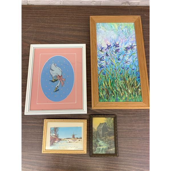Lot of 4 Wall Art Cross-Stitch, Original Flower Painting, Prints