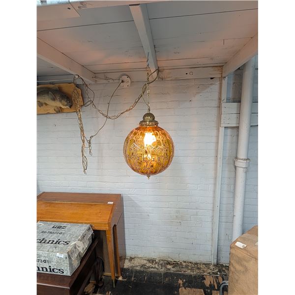 Amber Glass Swag Lamp Vintage Hollywood Regency