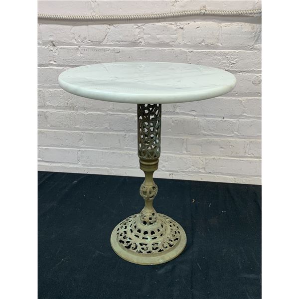 Lattice Metal Base, Stone Marble Top Side Table 17" tall 15" diameter