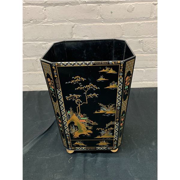 Worcester Ware England Tin Asian Style Decorative Garbage Bin