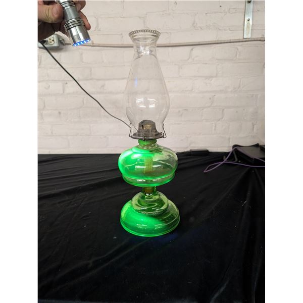 Antique Vintage Uranium Glass Oil Lamp *Cracks