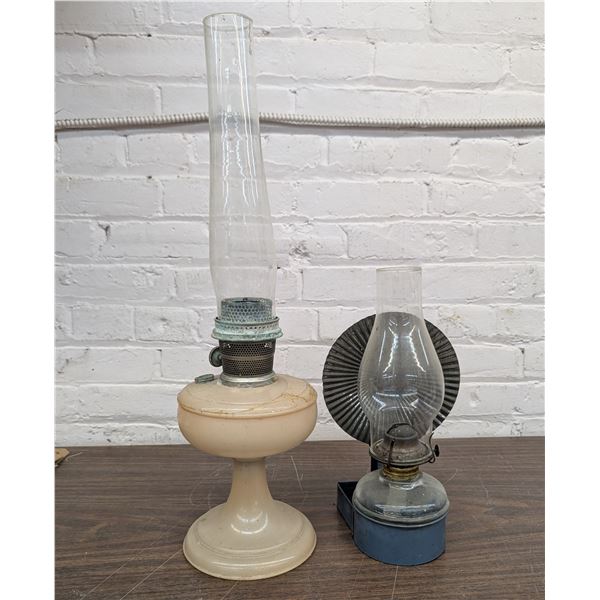 Lot of 2 Vintage Oil Lamps Aladdin (Repaired) Hanging Oil Lantern