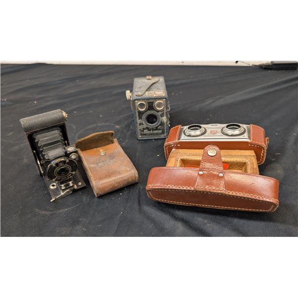 Lot of 3 Vintage Antique Cameras Stereo Colorist Box Camera Bellows