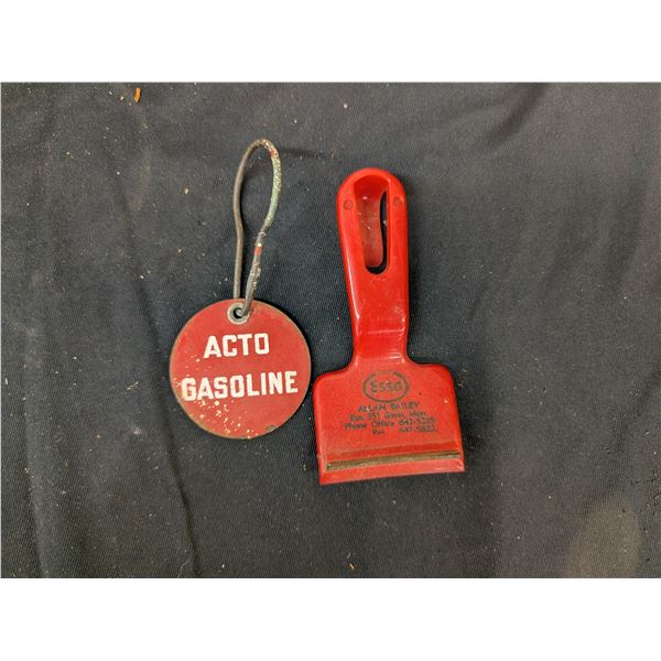 ACTO Gasoline Tag & Esso Promotional Window Scraper Advertising