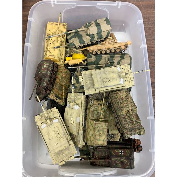 Bin of Tanks & Military Toys (some plastic, some diecast, models, etc) Unimax