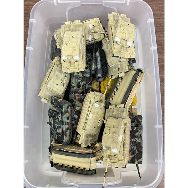 Bin of Tanks & Military Toys (some plastic, some diecast, models, etc)