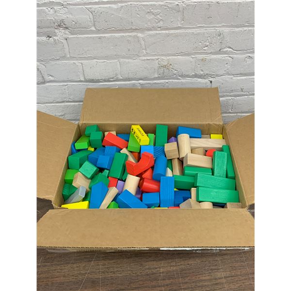 Box of Wooden Playset Building Blocks