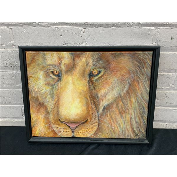 Framed Original Lion Painting 17" x 14"