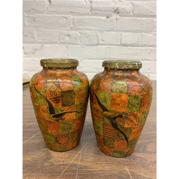 Pair of Antique Postage Stamp Vases (1 cracked)