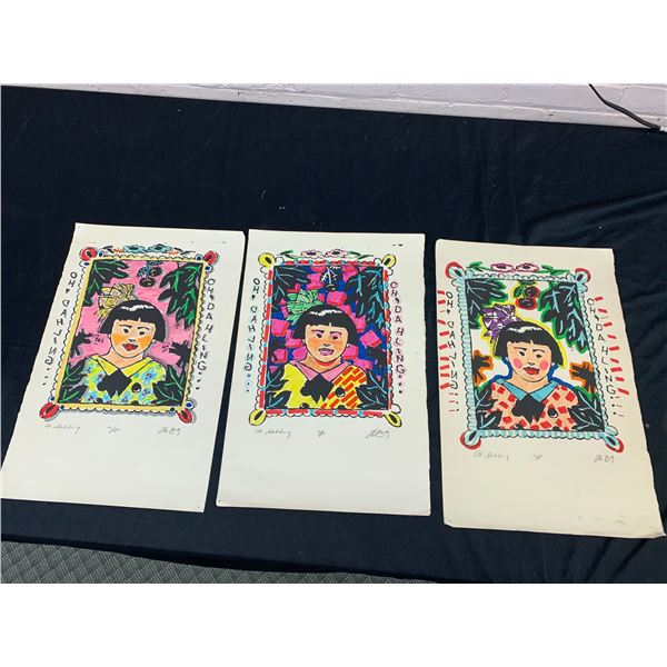 Lot of 3 Artist Proof Mixed Media Block Print Wall Art Pieces