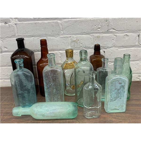 Lot of 12 Vintage Antique Household Chemical Glass Apothecary Bottles