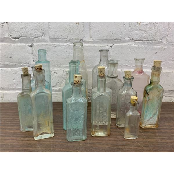Lot of 16 Small Vintage Antique Apothecary Bottles, Medicine, Household, etc