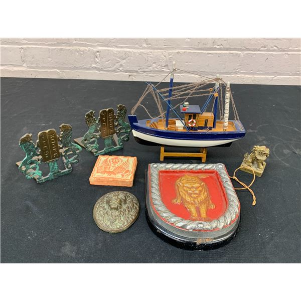 Lot of 7pcs Decor, Bookends, Foo Dog, Boat, etc