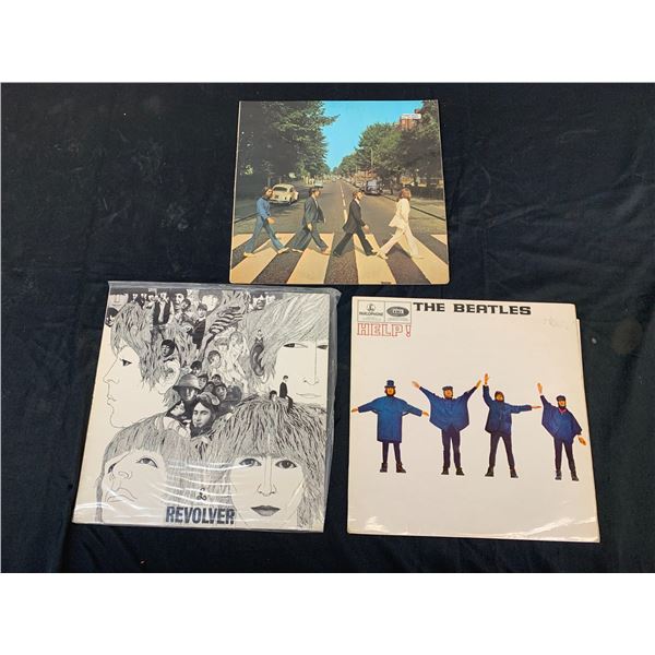 Lot of 3 UK Parlophone Pressing The Beatles Vinyl Records LPs HELP!, Revolver, Abbey Road