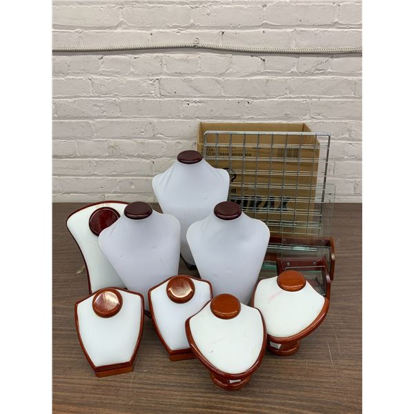 Lot of Jewellery Display Neck Mannequins, Sign Panels, Wall Grates