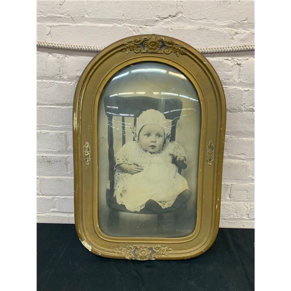 Antique Framed, Convex Bubble Glass Baby Portrait 24" x 16" 1923?
