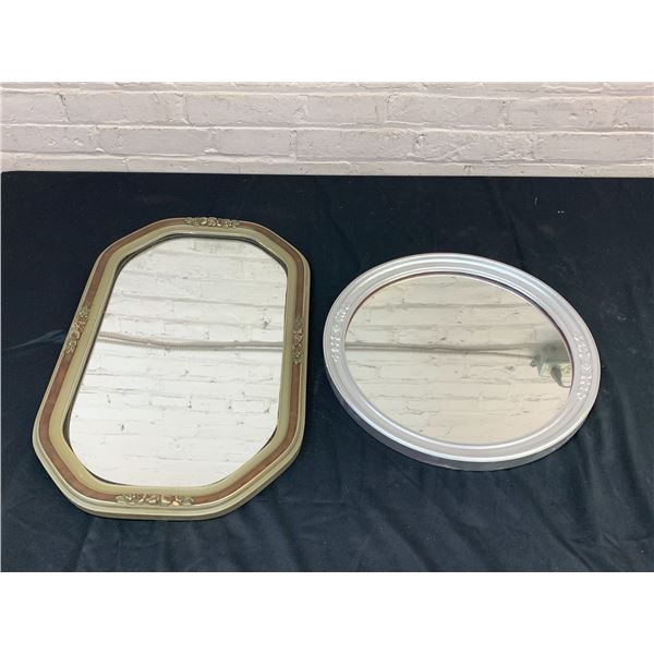 2 Wall Mirrors Oval 27" x 14" and 16" Circle