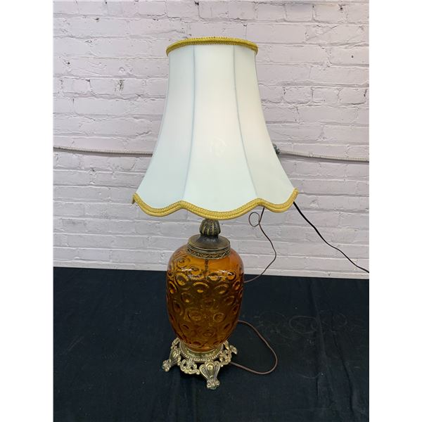 Vintage MCM Amber Glass Table Lamp with Shade *works* 35"
