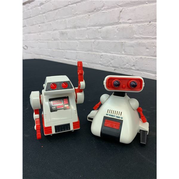 Pair of Robot Toys White, Red Black My Robot OMS-B, Flipbot both TOMY
