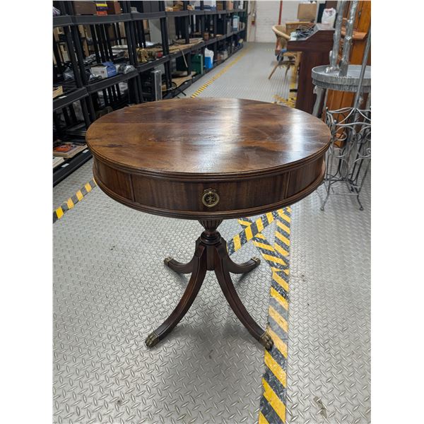 Vintage Wooden Claw Foot Drum Table w/ 2 Drawers