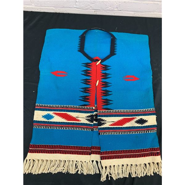 Mexican / Aztec Knit Vest with Fringe Bottom, Blue, Red White, Black