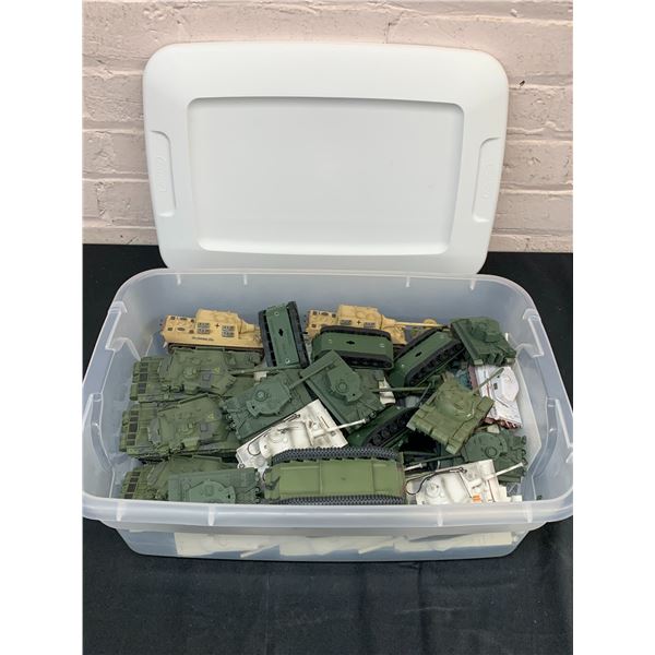Bin of Military Tank Toys / Models / Miniatures