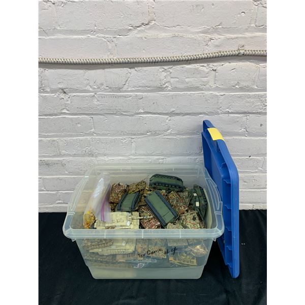 Bin of Tank Toys and Soldiers Miniatures