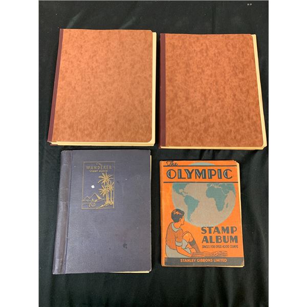 4 Stamp Albums with Some Assorted Vintage World Stamps (mostly empty)