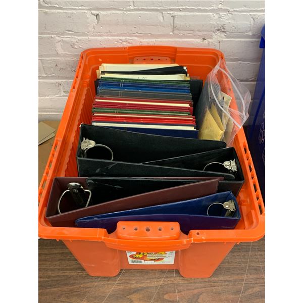 Bin of Empty Stamp Collecting Folders and Binders
