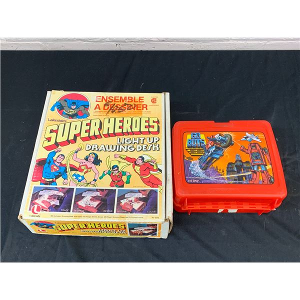 Super Heroes Light Up Drawing Desk, Go Bots Plastic Lunch Box
