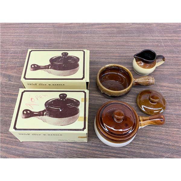 5pcs French Onion Soup Ceramic Pots / Bowls, Pitcher (2 boxed)