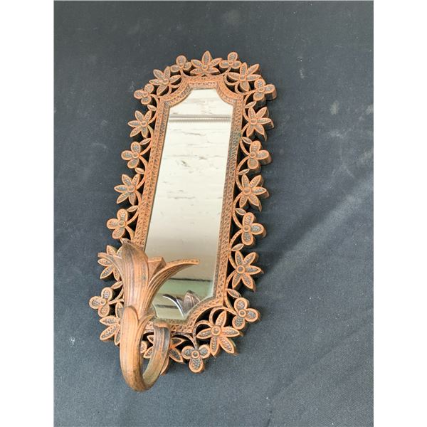 Vintage MCM 17" x 7" Coppercraft Wall Sconce Mirror