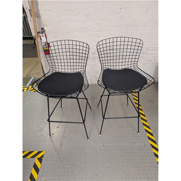 Pair of Black Wore Mesh Bar Stools Bertoia Style